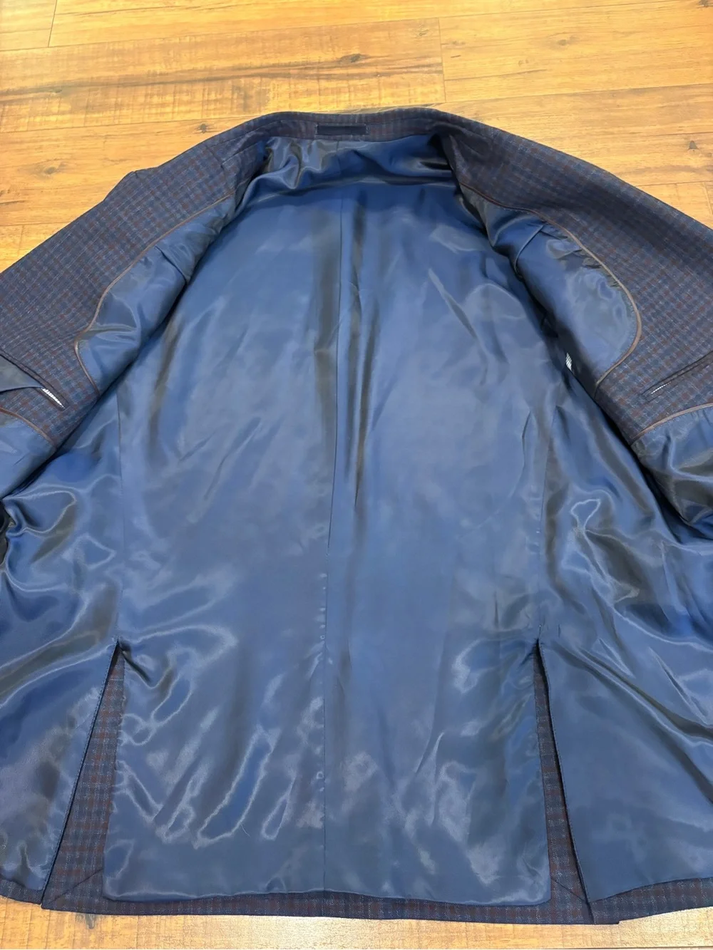 Charles Tyrwhitt Wool Texture Jacket Blazer Men’s 44 Ink Blue Check Light Weight
